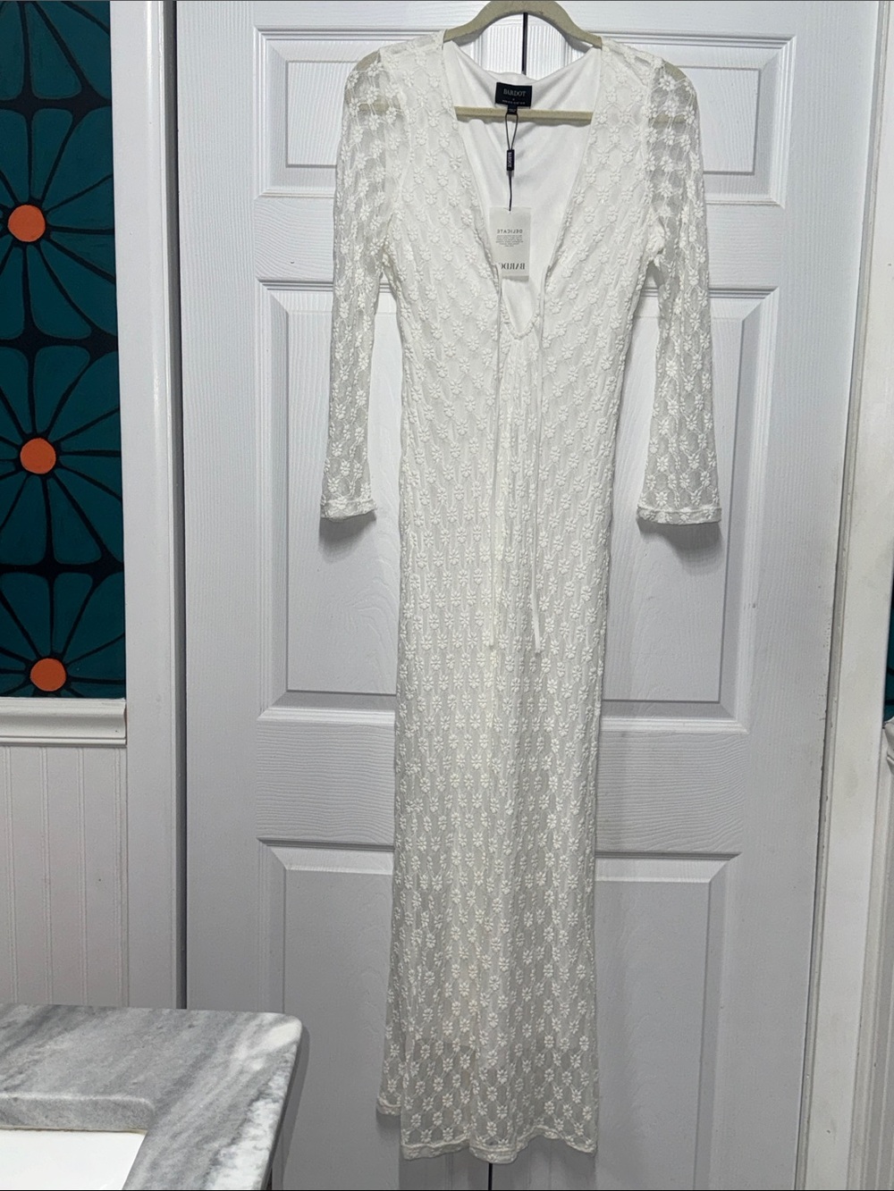 Bardot Ivory Lace Maxi Dress with Tie Front